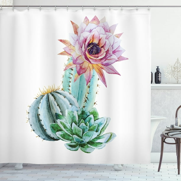 Watercolor Cactus Floral Boho Arrow Succulents Fabric Shower Curtain Set 72x72"